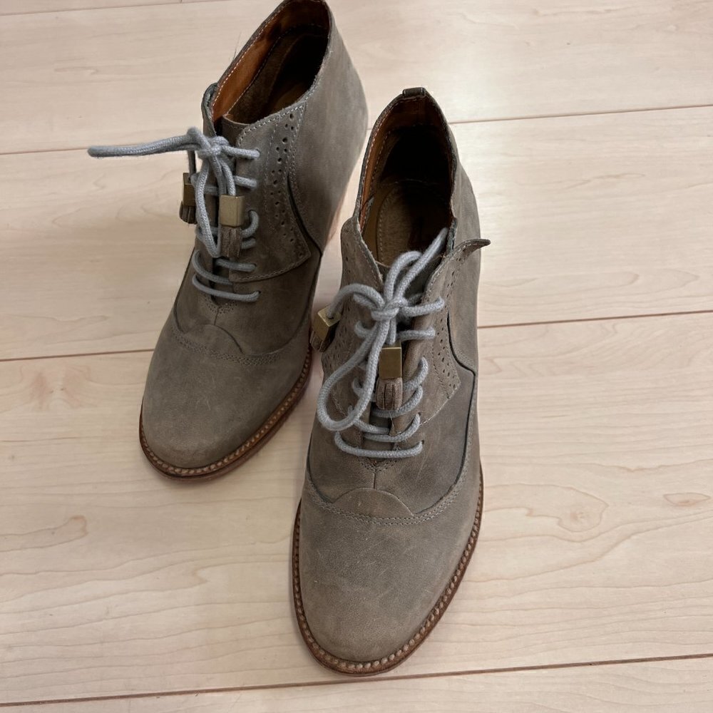 Anthropologie J Shoes Sidesaddle Lace Up Heeled Oxford Shoes Sz 37.5 - Picture 2 of 14